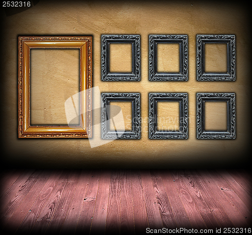 Image of art backdrop wooden  frames on wall