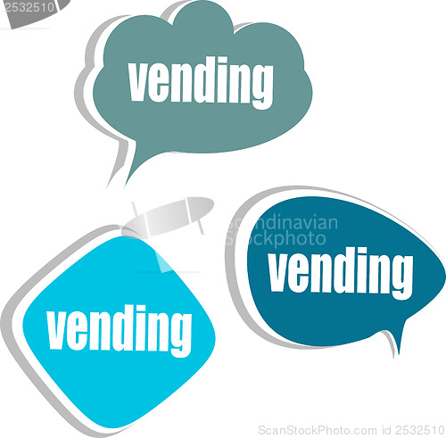 Image of vending word on modern banner design template. set of stickers, labels, tags, clouds