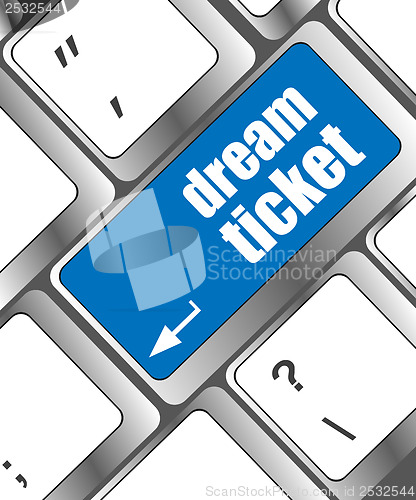 Image of dream ticket button on computer keyboard key