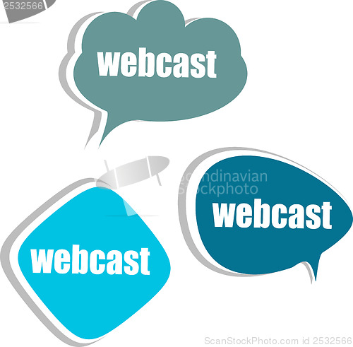 Image of webcast word on modern banner design template. set of stickers, labels, tags, clouds