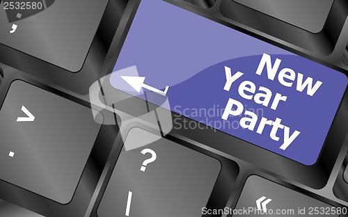 Image of Computer keyboard key with new year party words