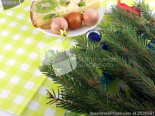 Image of christmas balls, new year fir tree and stones set