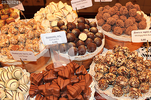 Image of different confectionery in the shop