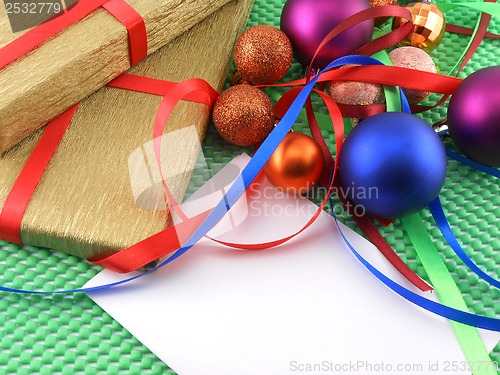 Image of Christmas and new year decoration, baubles and gifts