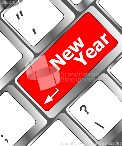 Image of happy new year message, keyboard enter key