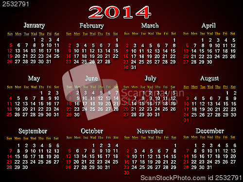 Image of beautiful claret calendar for 2014 year