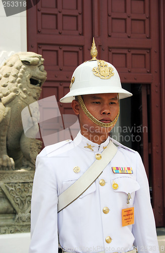 Image of Guard on duty at the Grand Palace, Bangkok, Thailand.