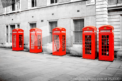 Image of red phone boxes London