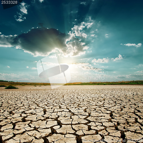 Image of global warming. sunset over desert