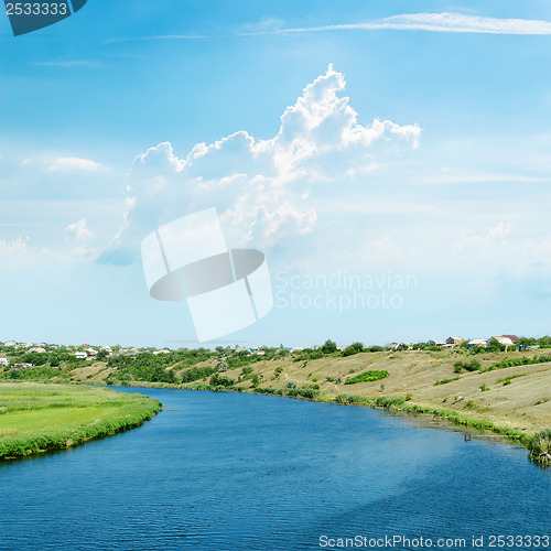 Image of blue river under light cloudy sky