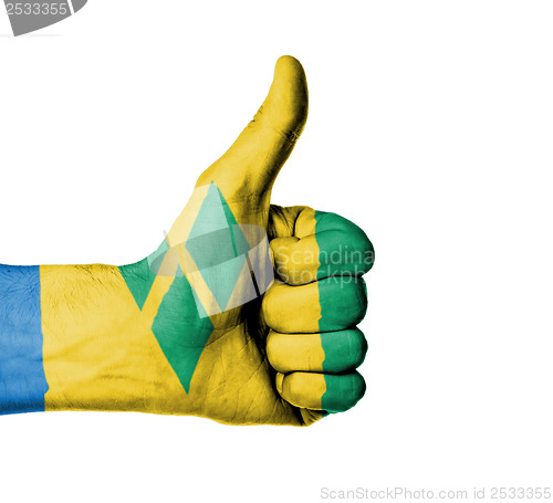 Image of Closeup of male hand showing thumbs up sign