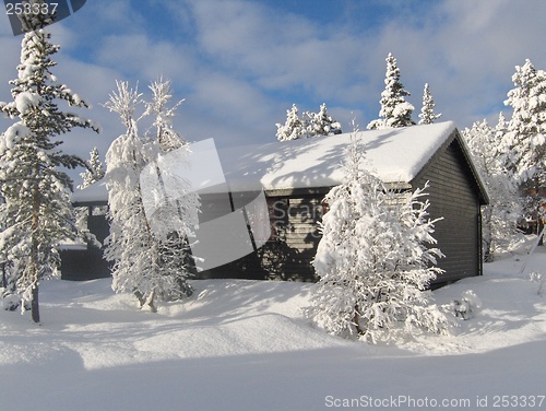 Image of Cabin in the Norwegian winter mountain