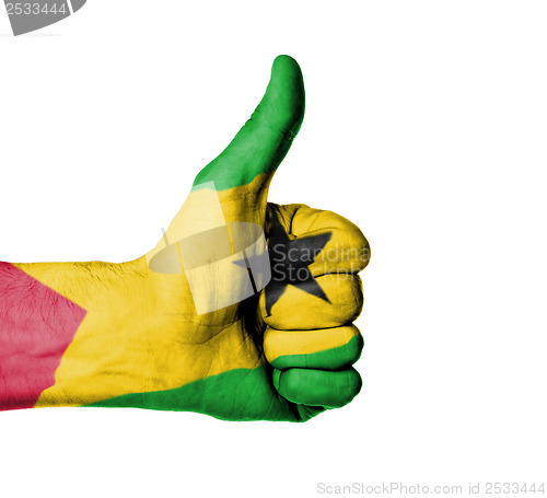 Image of Closeup of male hand showing thumbs up sign