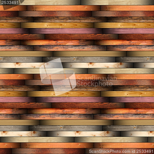 Image of collection of installed wood planks floor material