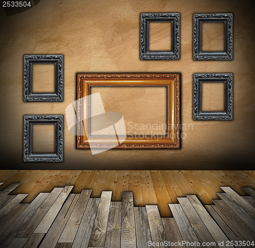 Image of installing wooden floor on interior backdrop