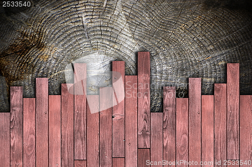 Image of floor wood tiles montage on cracked surface