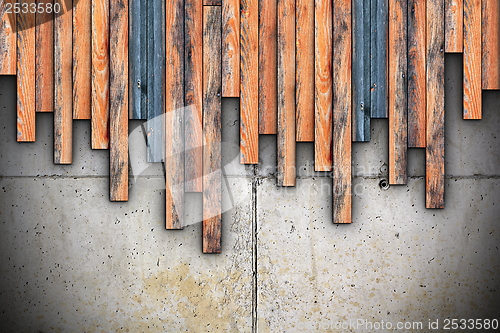 Image of grungy planks montage on concrete