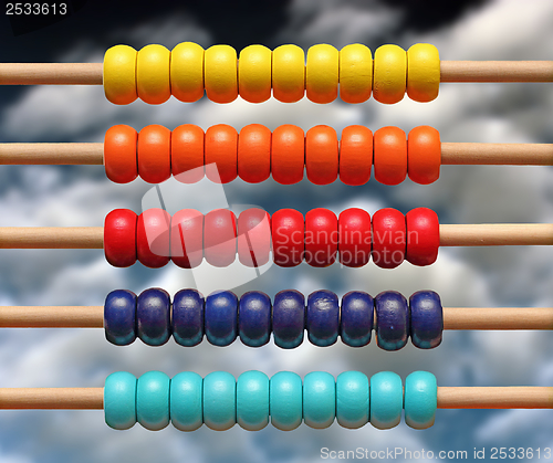 Image of colorful wood abacus over sky