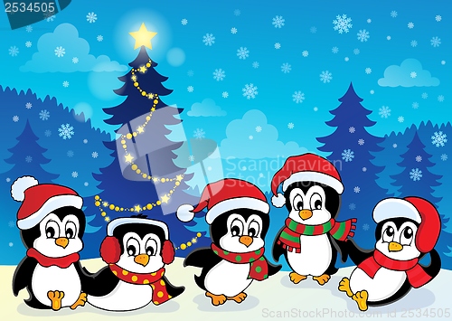 Image of Winter theme with penguins 4