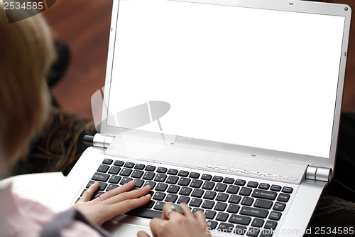 Image of Young woman working on laptop