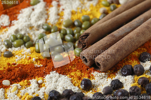 Image of Cinnamon sticks with pulses and spices