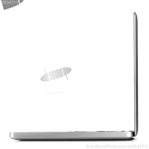 Image of Open laptop isolated on white, side view