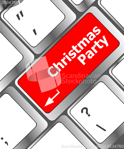 Image of Computer keyboard key with christmas party words