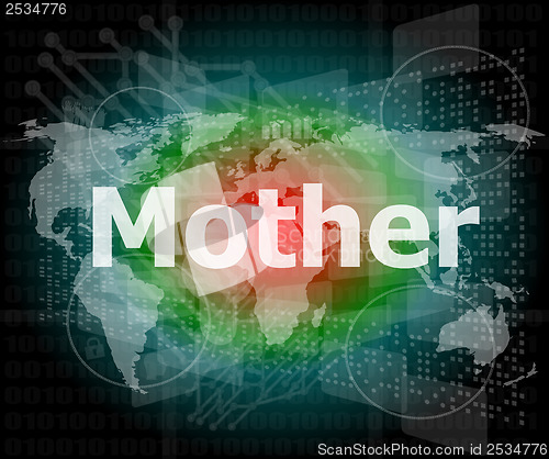 Image of mother text on digital touch screen - social concept