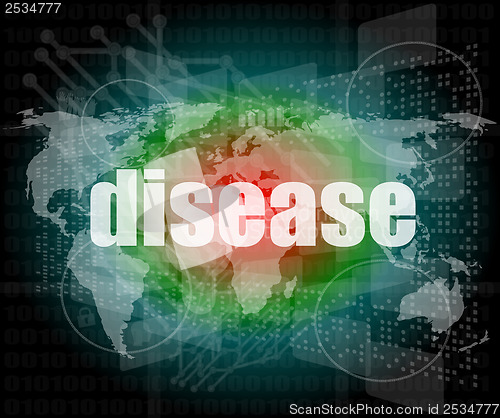 Image of disease words on digital touch screen interface