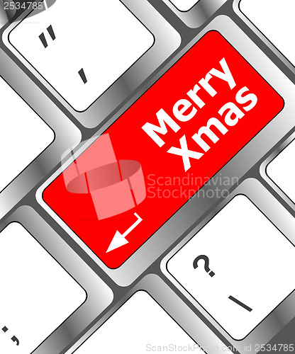 Image of merry christmas message, keyboard enter key button xmas
