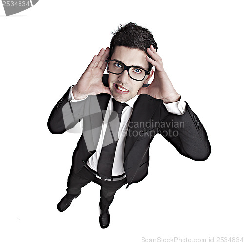 Image of Woried nerd businessman