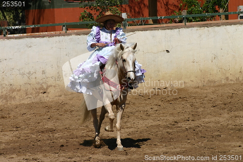 Image of Girl in dress horseback