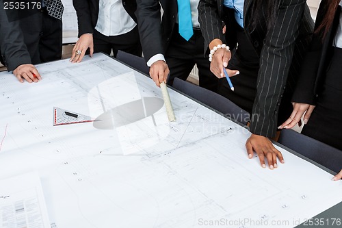 Image of business people team in office presentation plan 