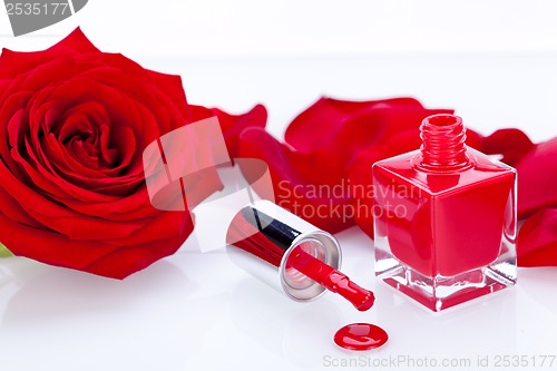 Image of Elegant red nail varnish in a stylish bottle