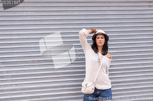 Image of young attractive woman in summer trendy fashion 