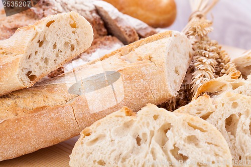 Image of fresh tasty mixed bread slice bakery loaf