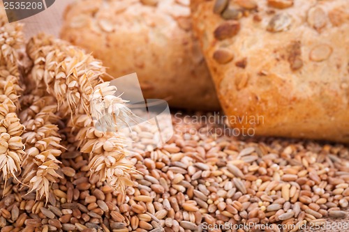 Image of tasty fresh baked bread bun baguette natural food 