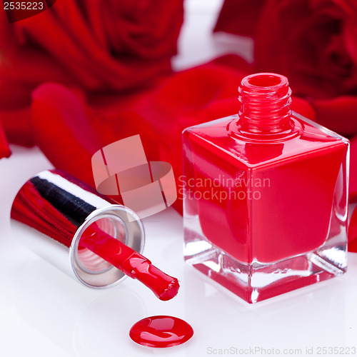 Image of Elegant red nail varnish in a stylish bottle