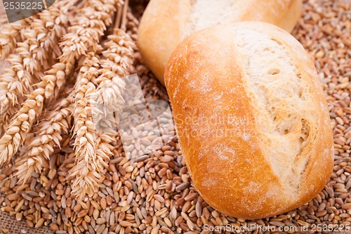 Image of tasty fresh baked bread bun baguette natural food 