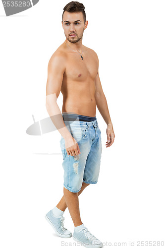 Image of young attractive adult man shirtless portrait 