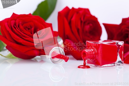 Image of Elegant red nail varnish in a stylish bottle