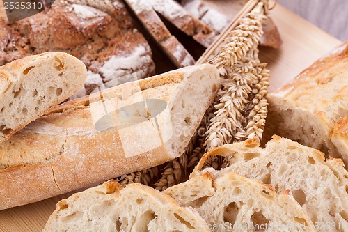 Image of fresh tasty mixed bread slice bakery loaf