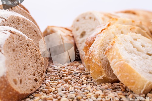 Image of fresh tasty mixed bread slice bakery loaf