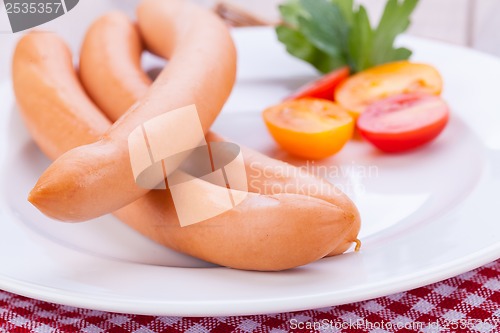 Image of tasty traditional pork sausages frankfurter snack food