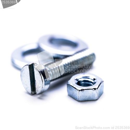 Image of silver steel hexagonal screw tool objects macro