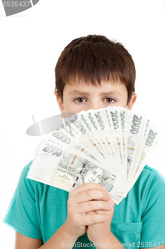 Image of boy holding a fan from czech crown banknotes