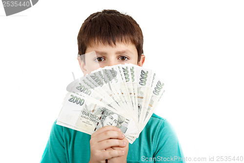 Image of boy holding a fan from czech crown banknotes