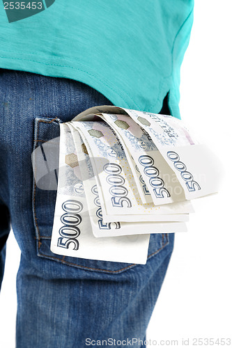 Image of czech banknotes nominal value five thousand in pocket