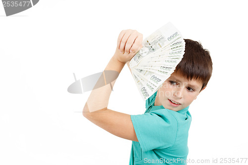 Image of boy holding a fan from czech crown banknotes