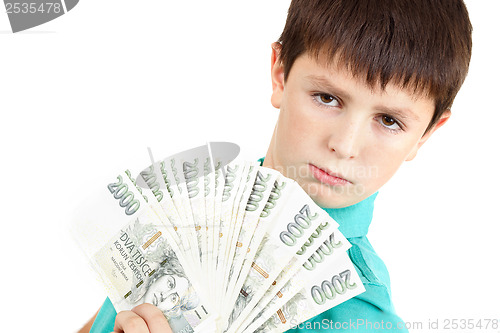 Image of boy holding a fan from czech crown banknotes